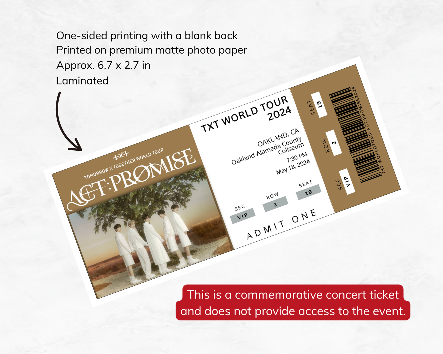 TXT World Tour ACT: Promise Custom Concert Ticket