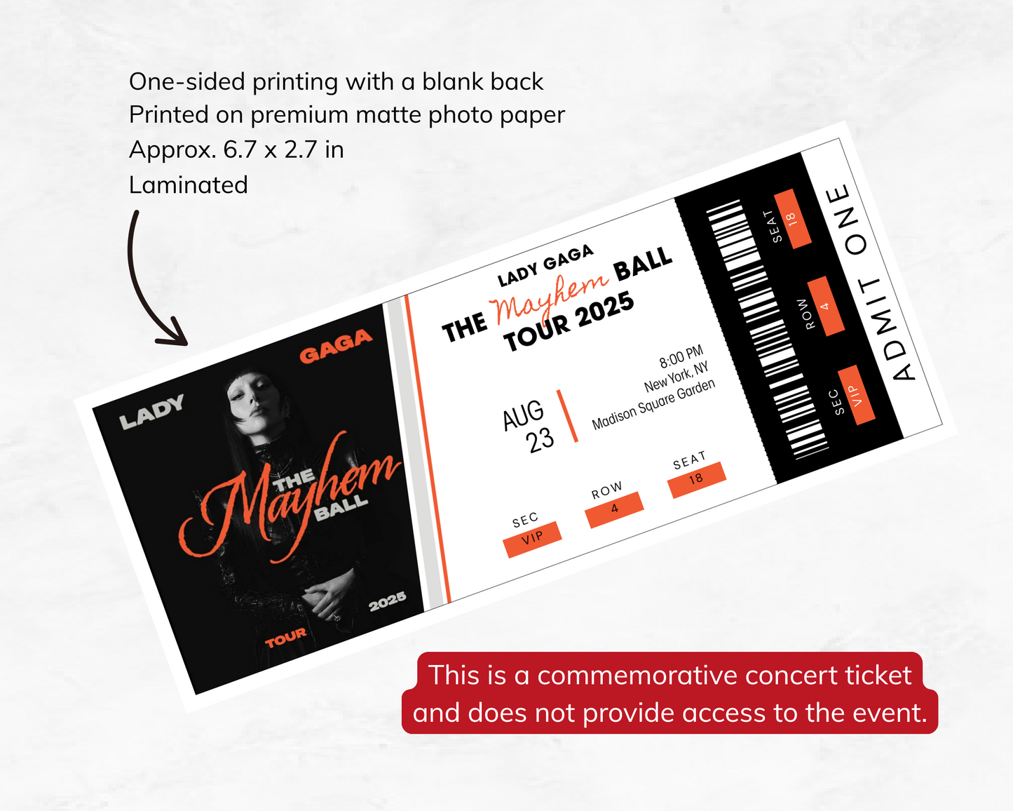 Lady Gaga: The MAYHEM Ball Custom Concert Ticket