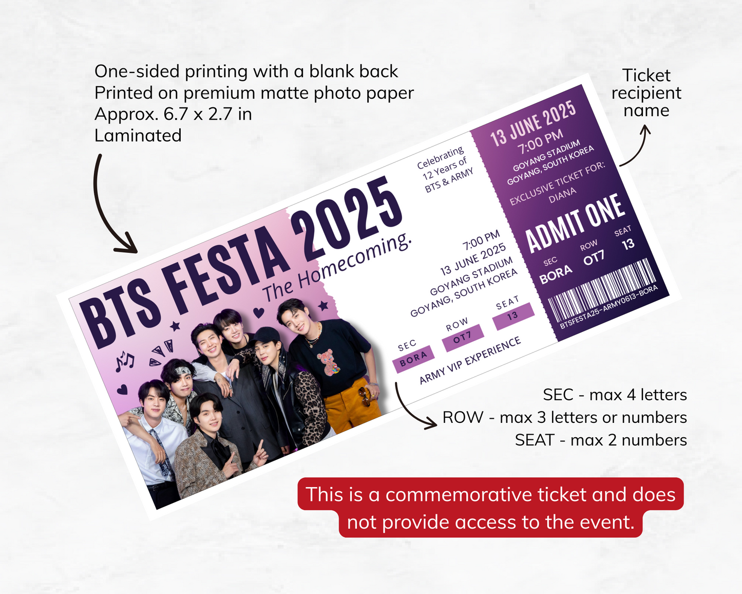 Personalized BTS Festa 2025 Ticket