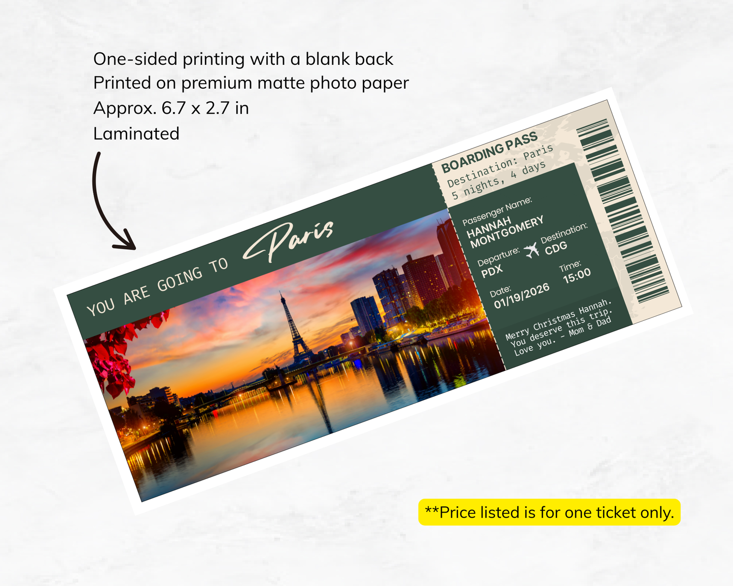 Destination Custom Souvenir Ticket