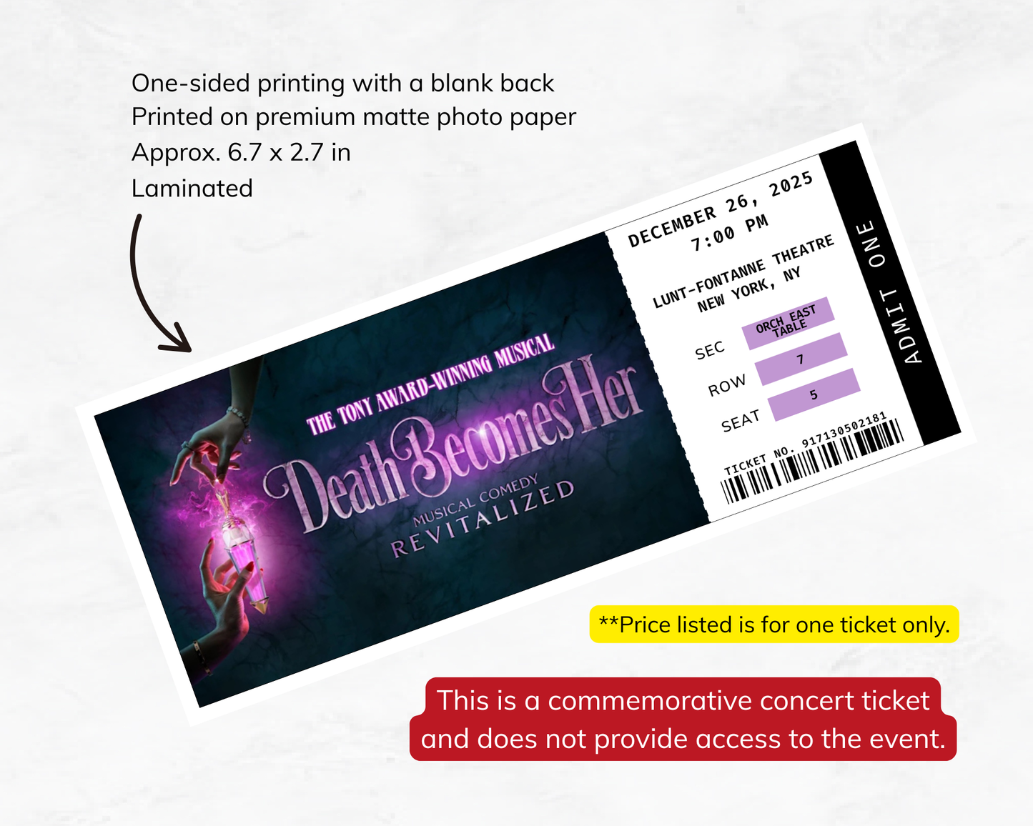 Broadway Custom Souvenir Ticket