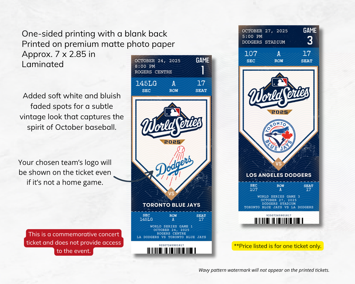 World Series 2025 Custom Souvenir Ticket