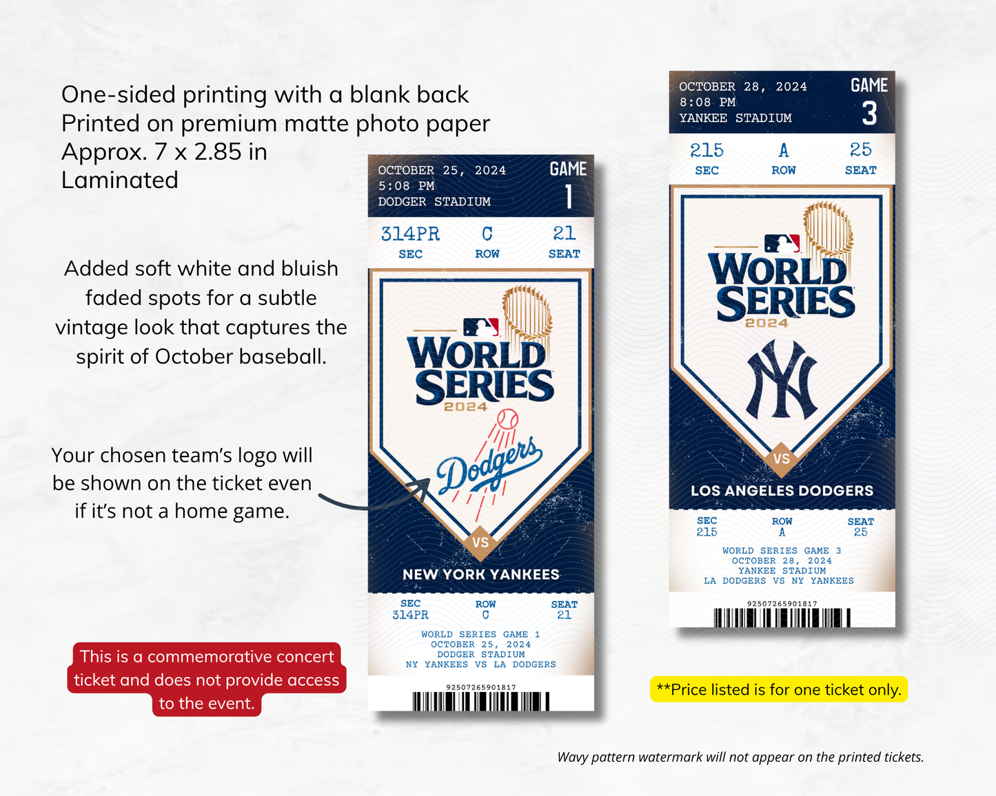 World Series 2024 Custom Souvenir Ticket