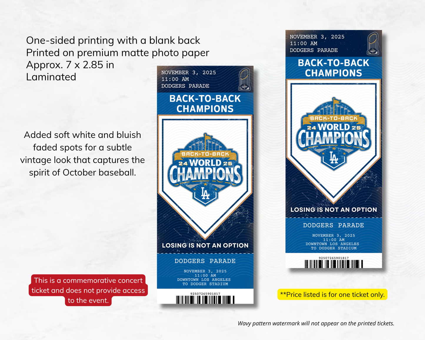 Dodgers Parade 2025 Souvenir Ticket