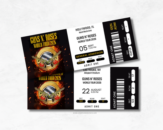 Guns N' Roses World Tour 2026 Custom Ticket